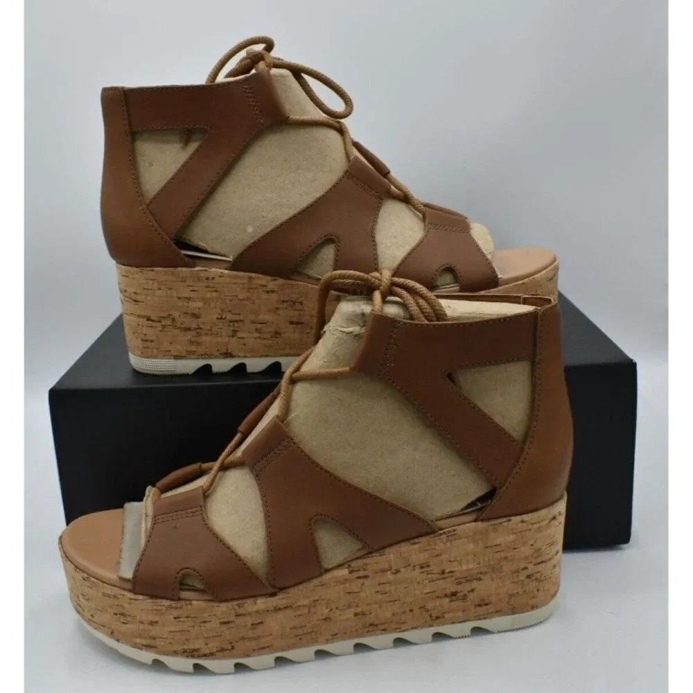 Sorel Women‎ Size 9 Cameron Flatform Leather Lace Up Wedge Platform Sandals